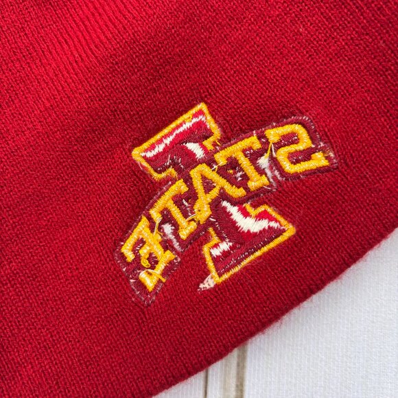 Iowa State Cyclones Knit Beanie Hat Red Yellow Embroidered Licensed 100% Acrylic - Picture 5 of 8